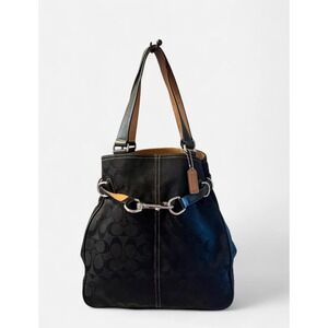 Coach Signature Black Canvas Leather Hobo Bag Horsebit